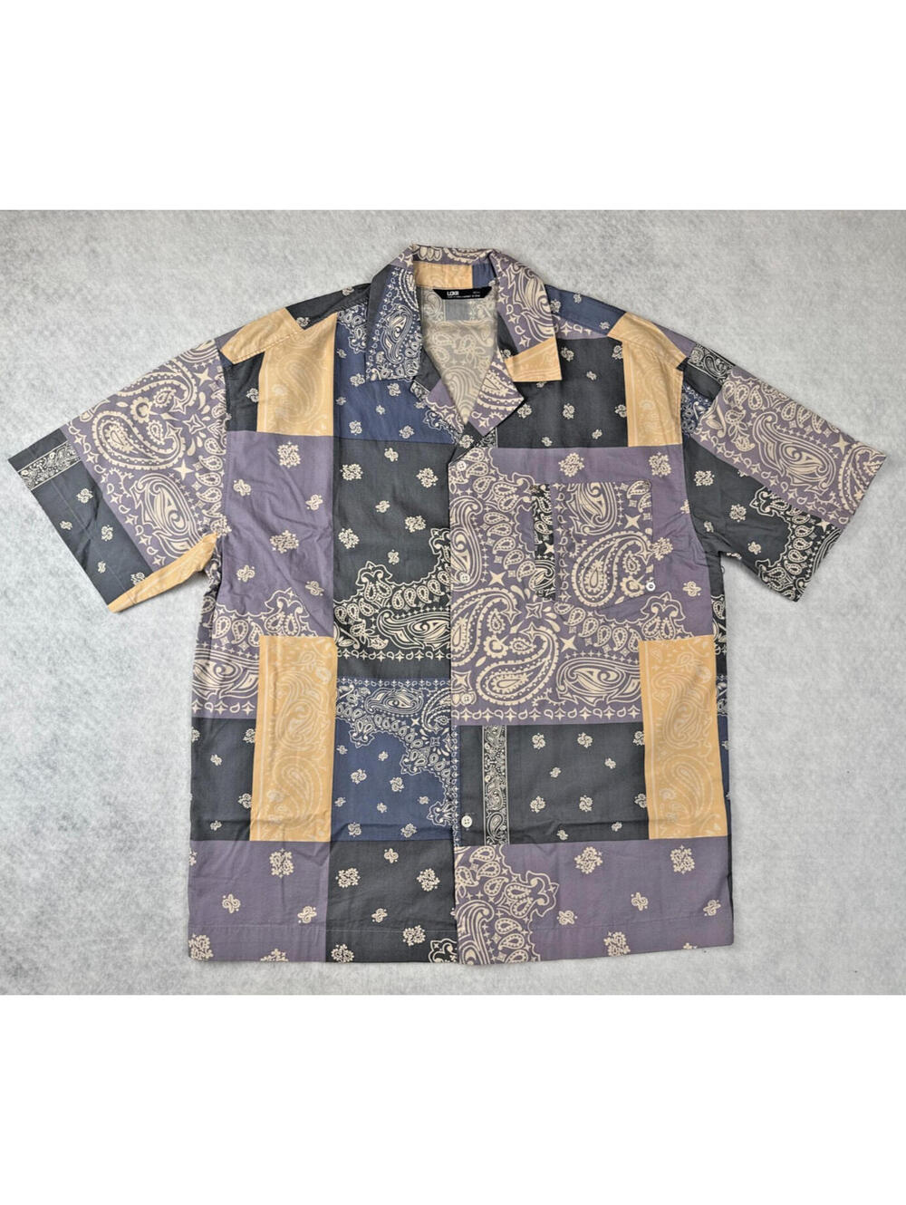 LCKR Paisley Button Up Shirt Men's Medium Patchwork Camp Casual NWT